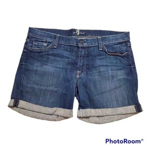 7 For All Mankind mid rise medium wash rolled hem jeans